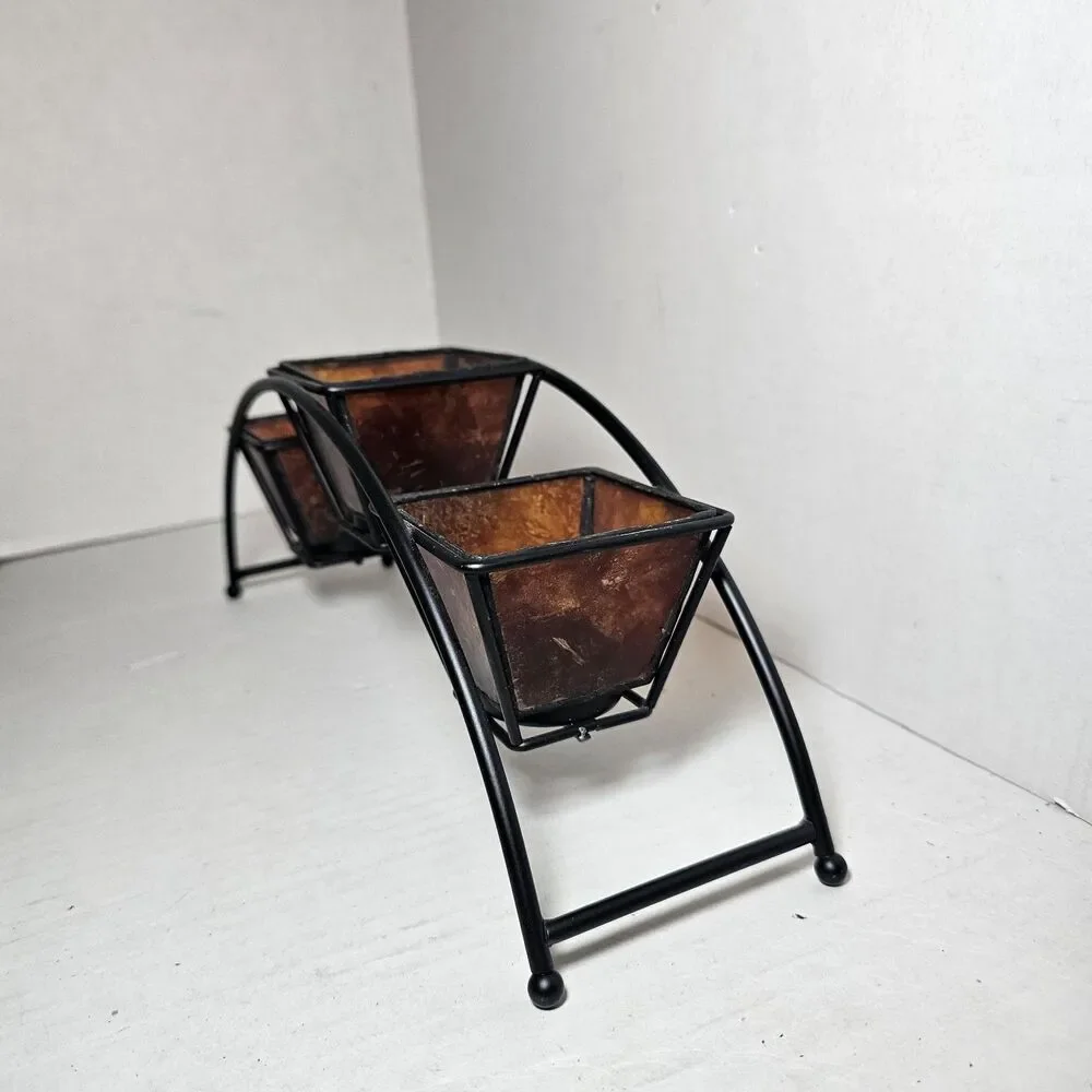 Metal Tea Light Candle Holder 3 Cups Tabletop Arch Bohemian Shabby Dark